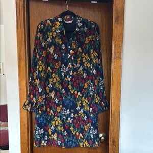 Tory Burch Navy Floral Long-Sleeve Dress